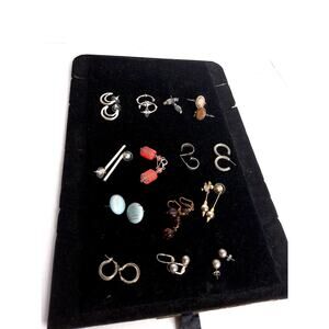 Vintage Assorted Costume Jewelry Pierced Earrings Hoops Dangle Stud Set of 14